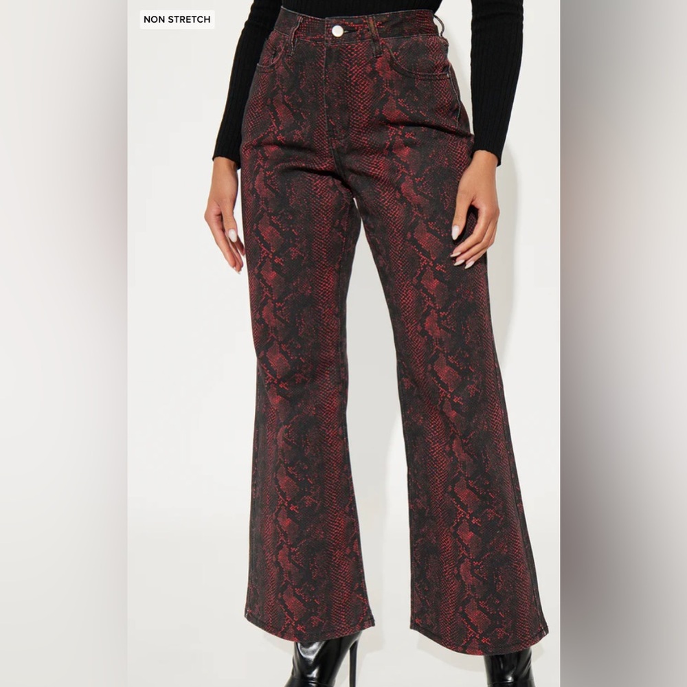 Red and Black Snake Print Wide Flare Pants